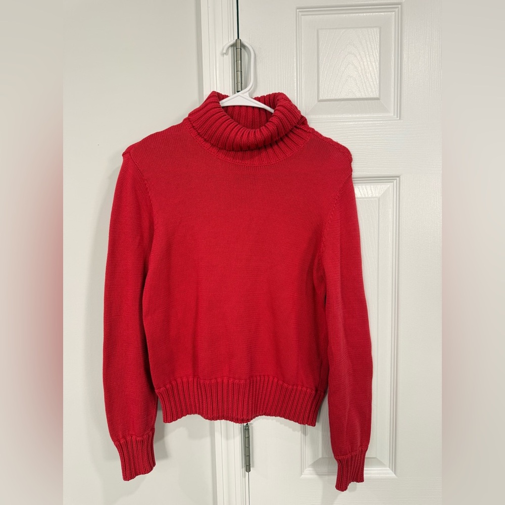 Jones New York Signature Vibrant Red Turtleneck Sweater Button details